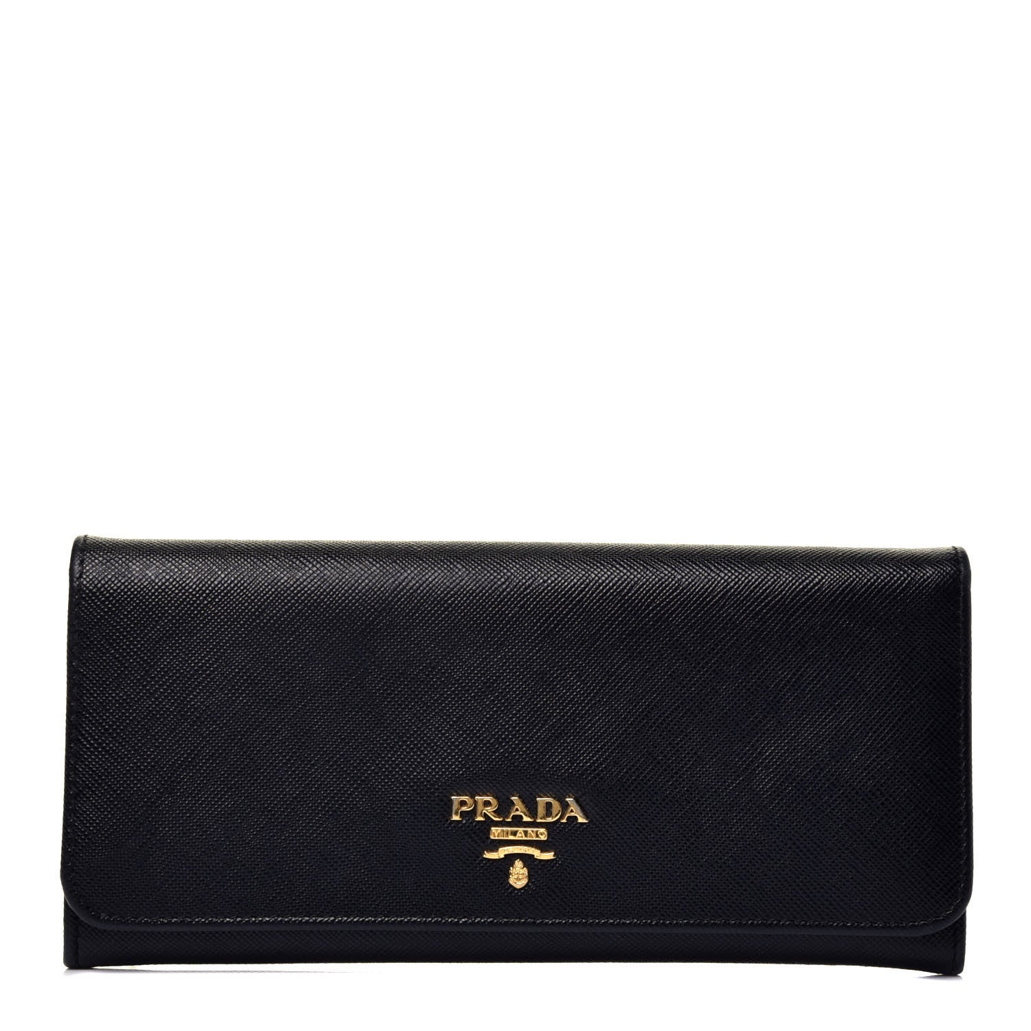 Prada Saffiano Metal Continental Flap Wallet Black 1 of 7