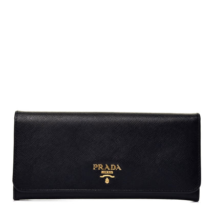 Prada Saffiano Metal Continental Flap Wallet Black 1 of 7