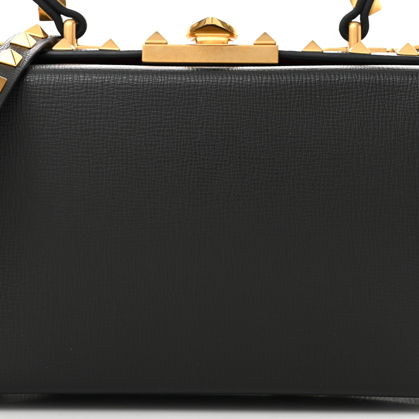 Grainy Calfskin Rockstud Alcove Box Top-Handle Bag Black