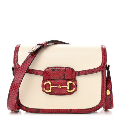 Gucci Azalea Calfskin Snakeskin Horsebit 1955 Shoulder Bag Mystic White Red 1 of 10