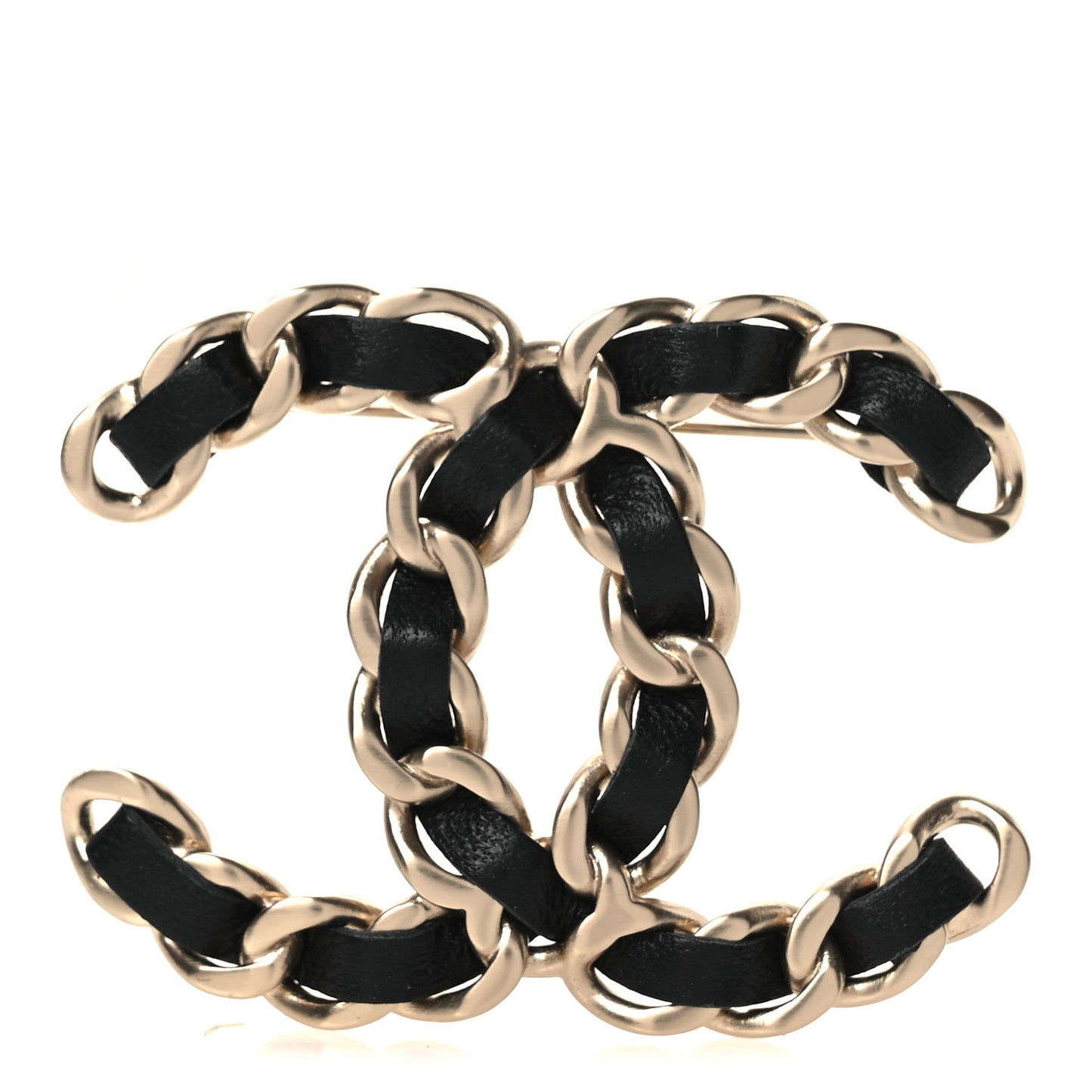 Lambskin Chain CC Brooch Black Gold