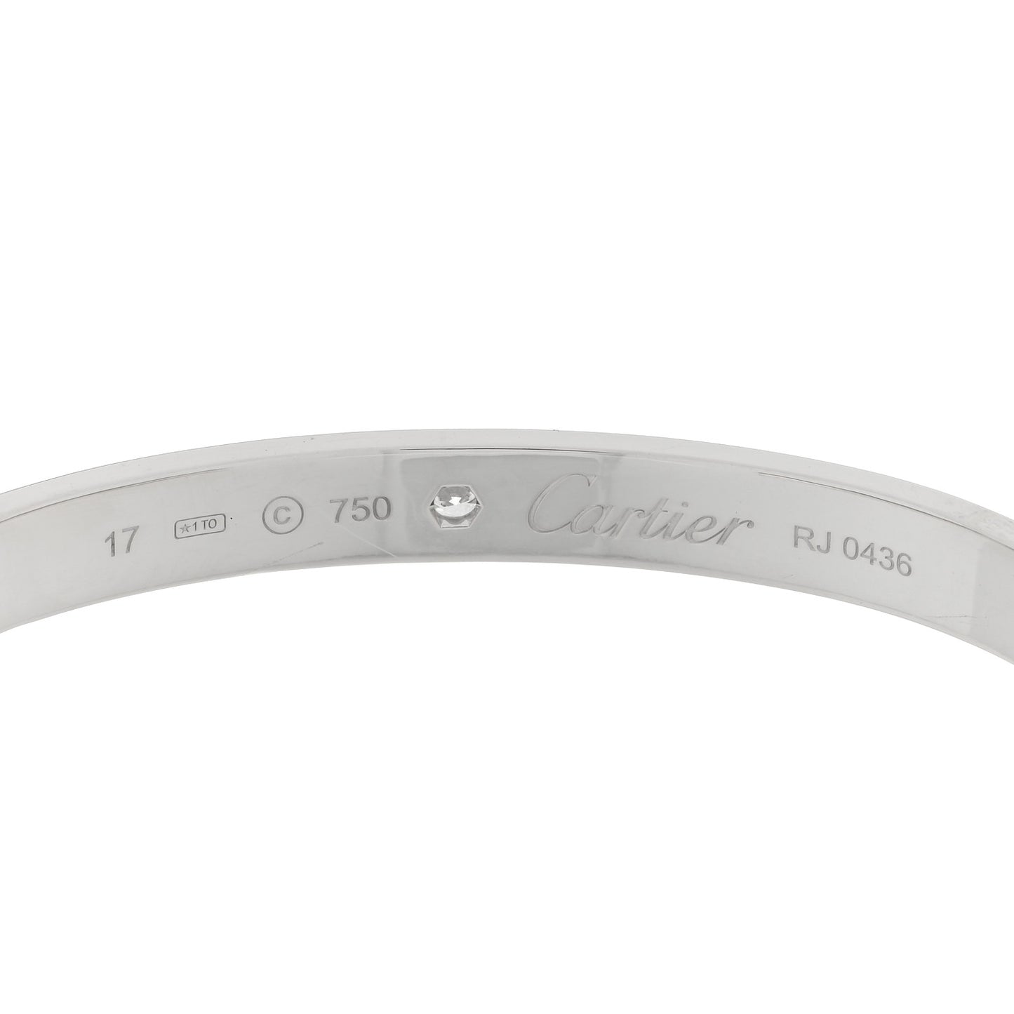 18K White Gold 1 Diamond LOVE Cuff Bracelet 17