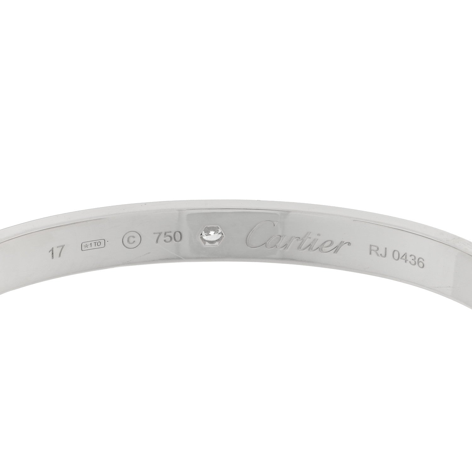 Cartier 18K White Gold 1 Diamond LOVE Cuff Bracelet 17 3 of 3