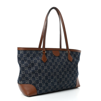 Gucci New Denim GG Monogram Medium Ophidia Shopping Tote Blue Tea Cuir 3 of 12