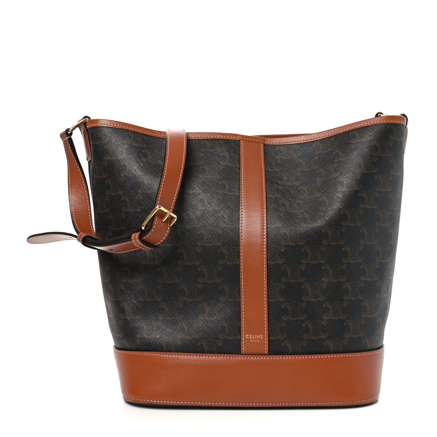 Celine Triomphe Canvas Calfskin Medium Bucket Bag Tan 1 of 9