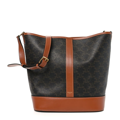 Celine Triomphe Canvas Calfskin Medium Bucket Bag Tan 1 of 9