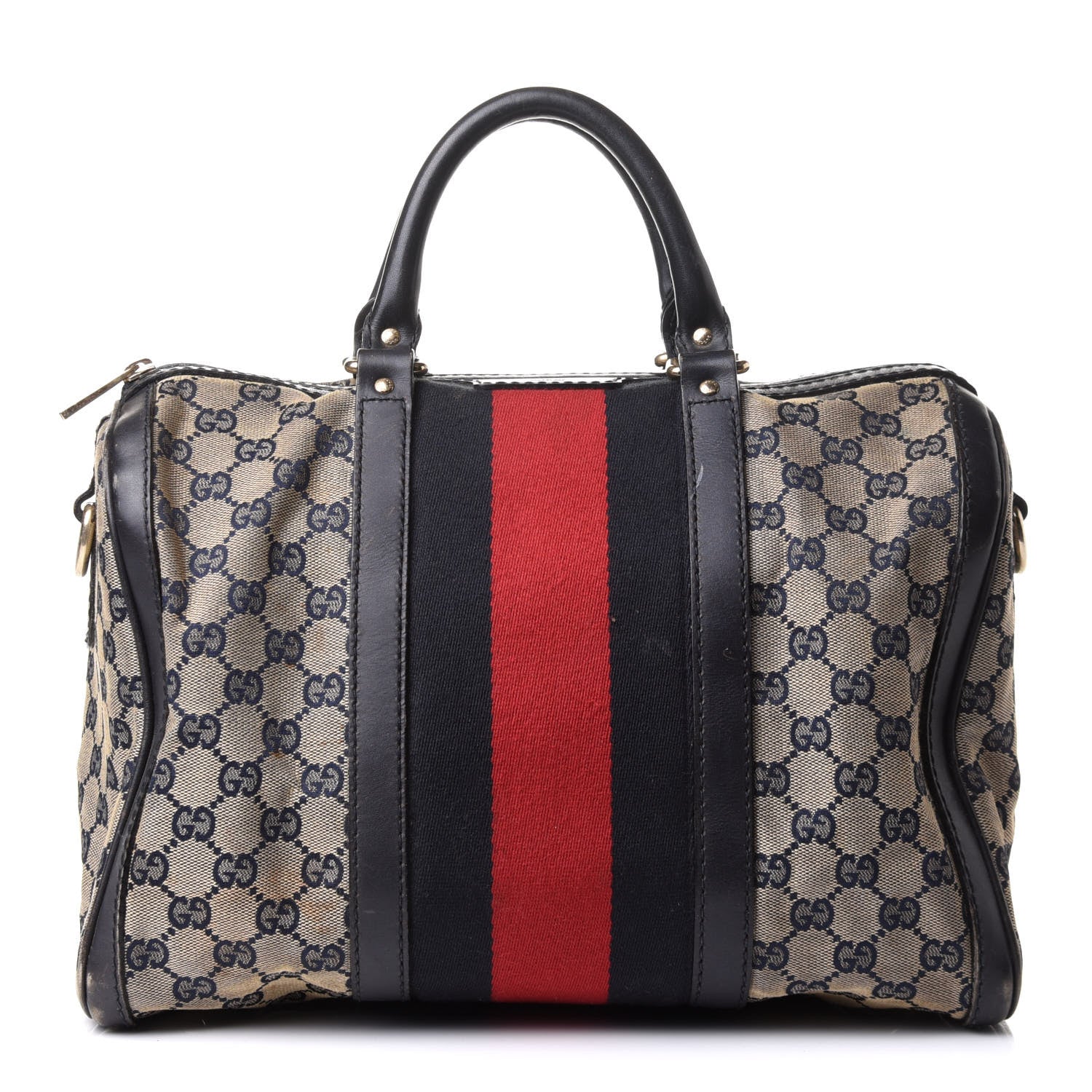 Gucci Monogram Selleria Calfskin Vintage Web Medium Boston Beige Blue 1 of 18