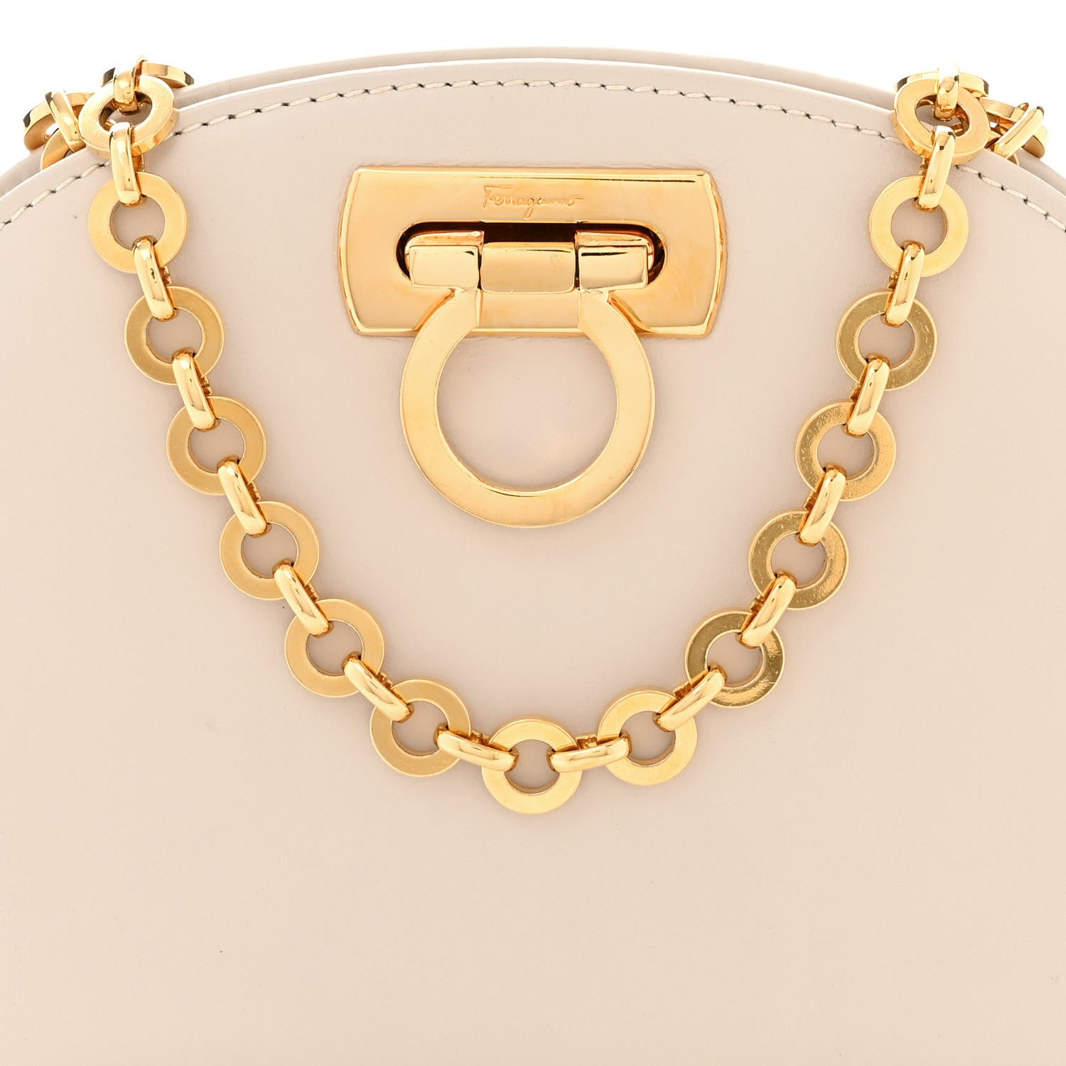 Salvatore Ferragamo Calfskin Gancini Mini Chain Crossbody Ivory 7 of 11