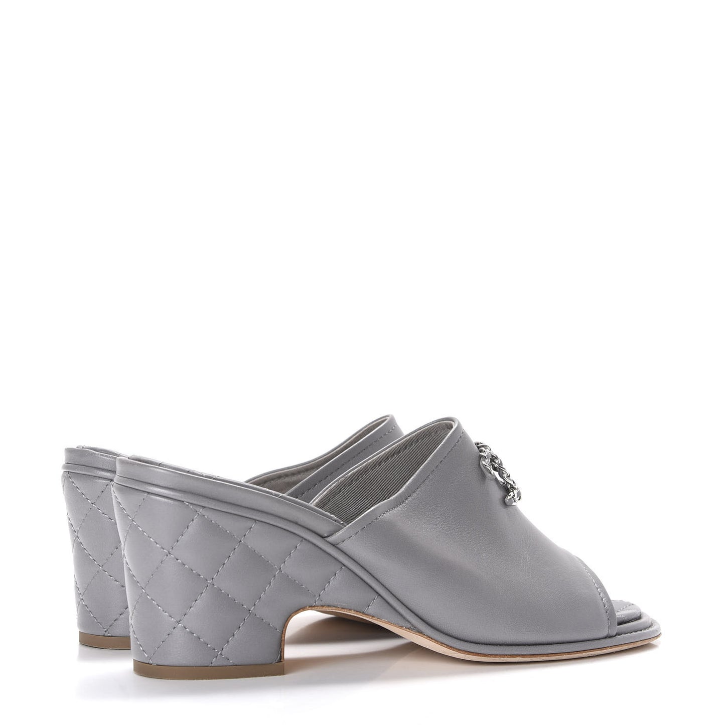 Lambskin Quilted CC Chain Mules 40 Grey