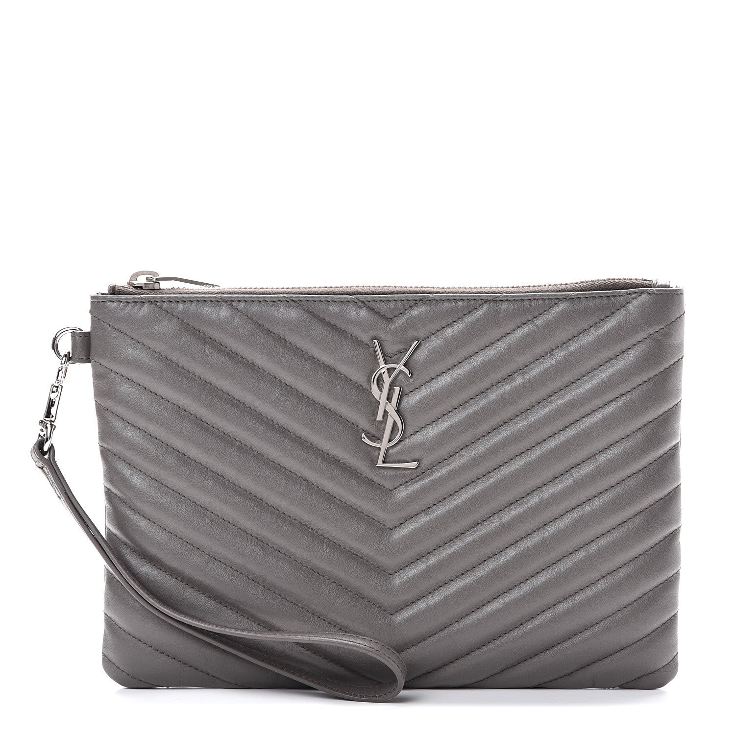 Saint Laurent Calfskin Matelasse Chevron Monogram A5 Wristlet Earth 1 of 10