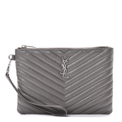 Saint Laurent Calfskin Matelasse Chevron Monogram A5 Wristlet Earth 1 of 10