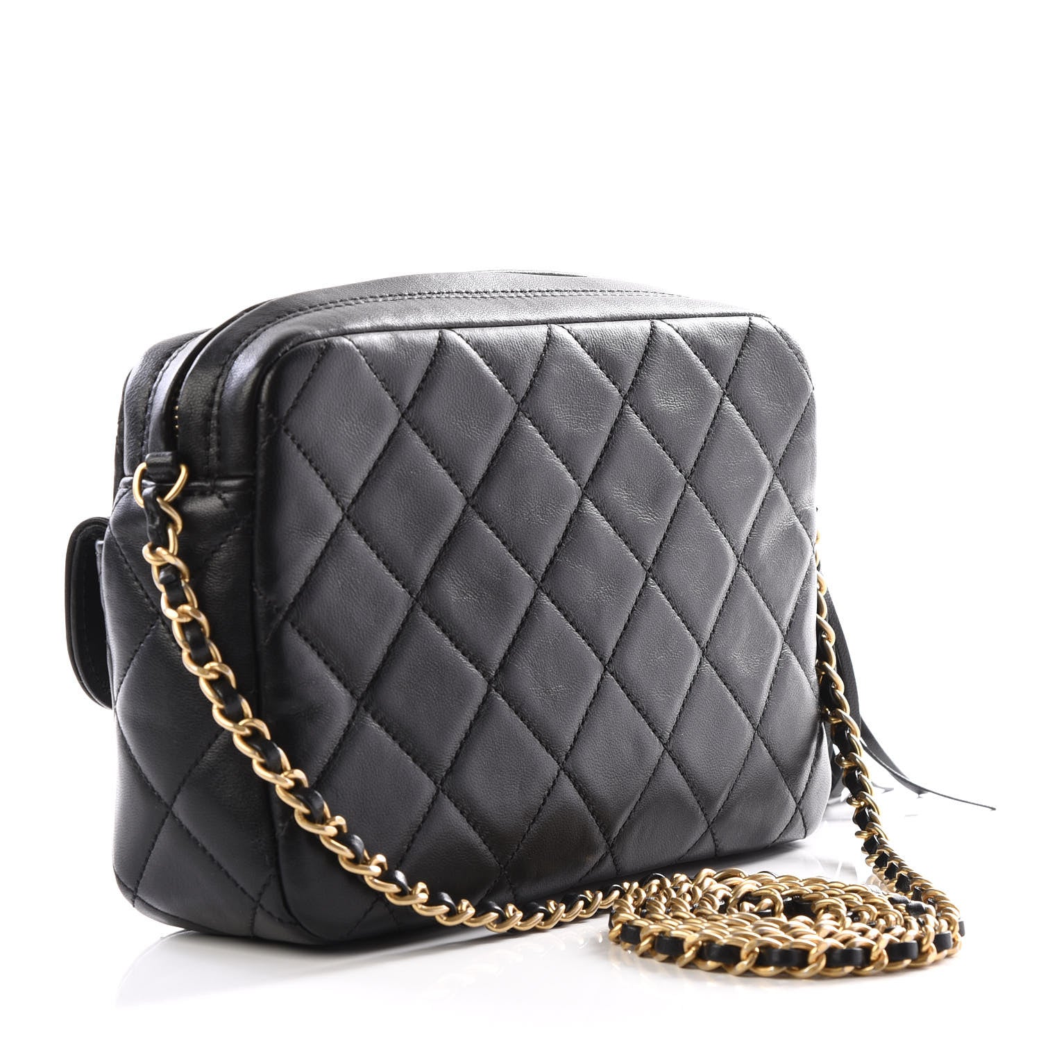 Chanel Lambskin Quilted Chain & Tassel Small Camera Case Black 2 of 12