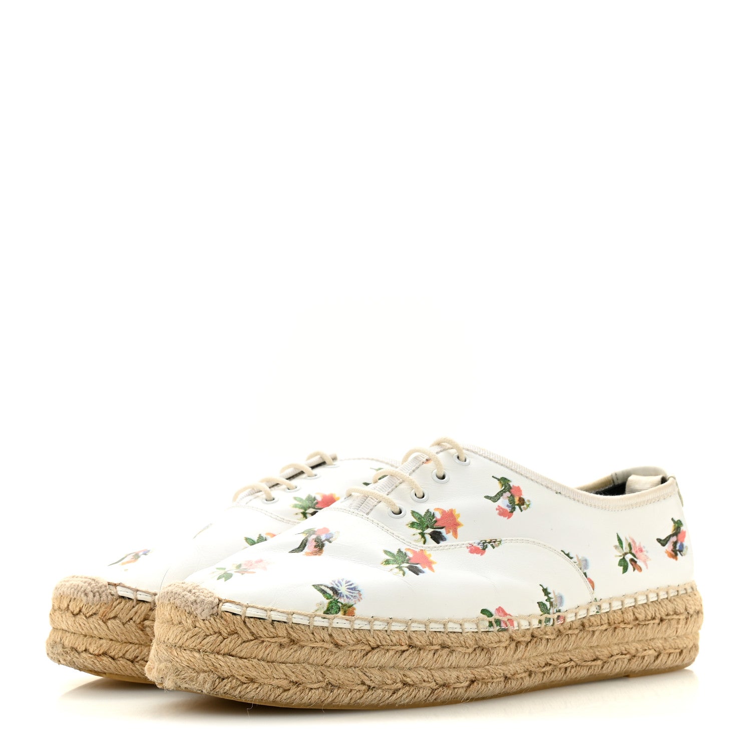 Saint Laurent Floral Print Lace Up Espadrilles 39 White 4 of 11
