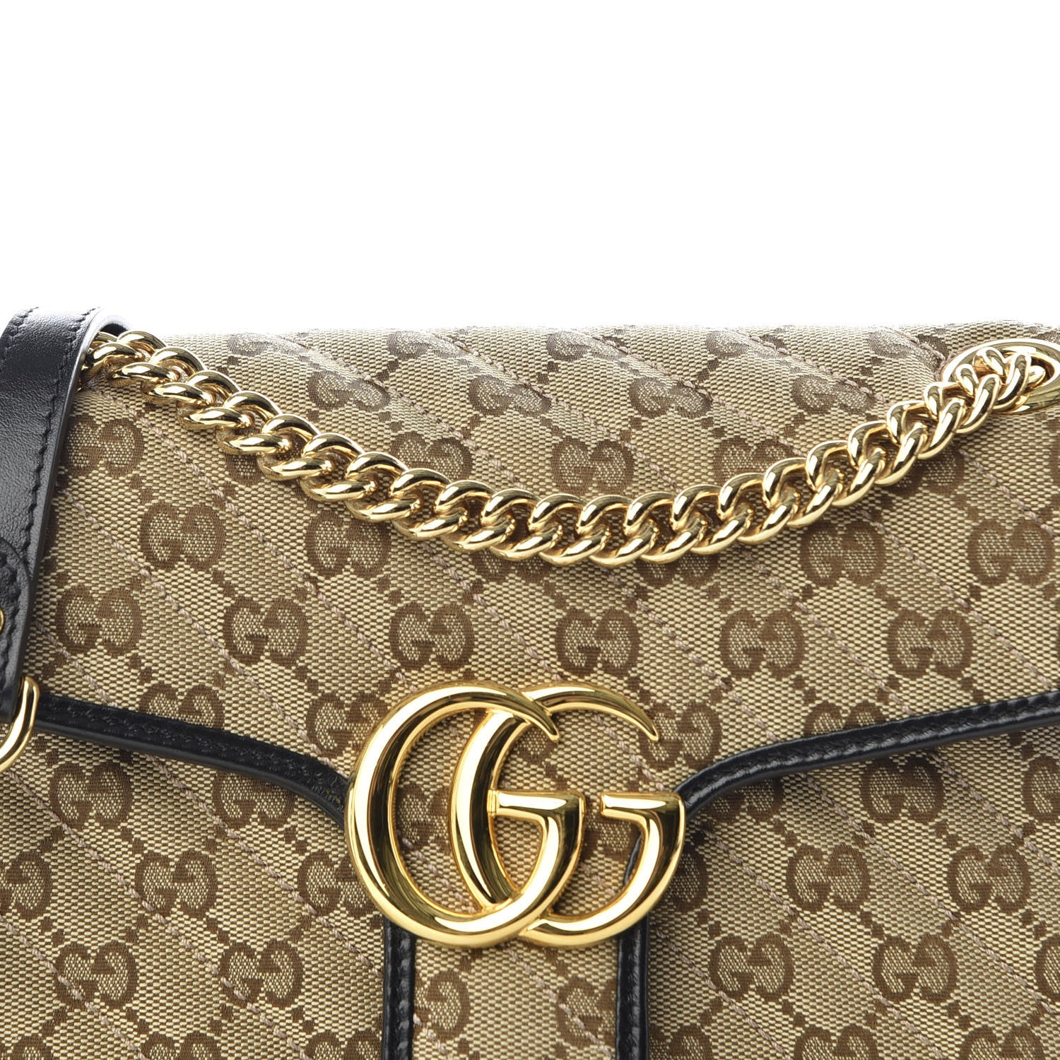 Gucci Monogram Matelasse Diagonal Small GG Marmont Shoulder Bag Beige Black 9 of 9