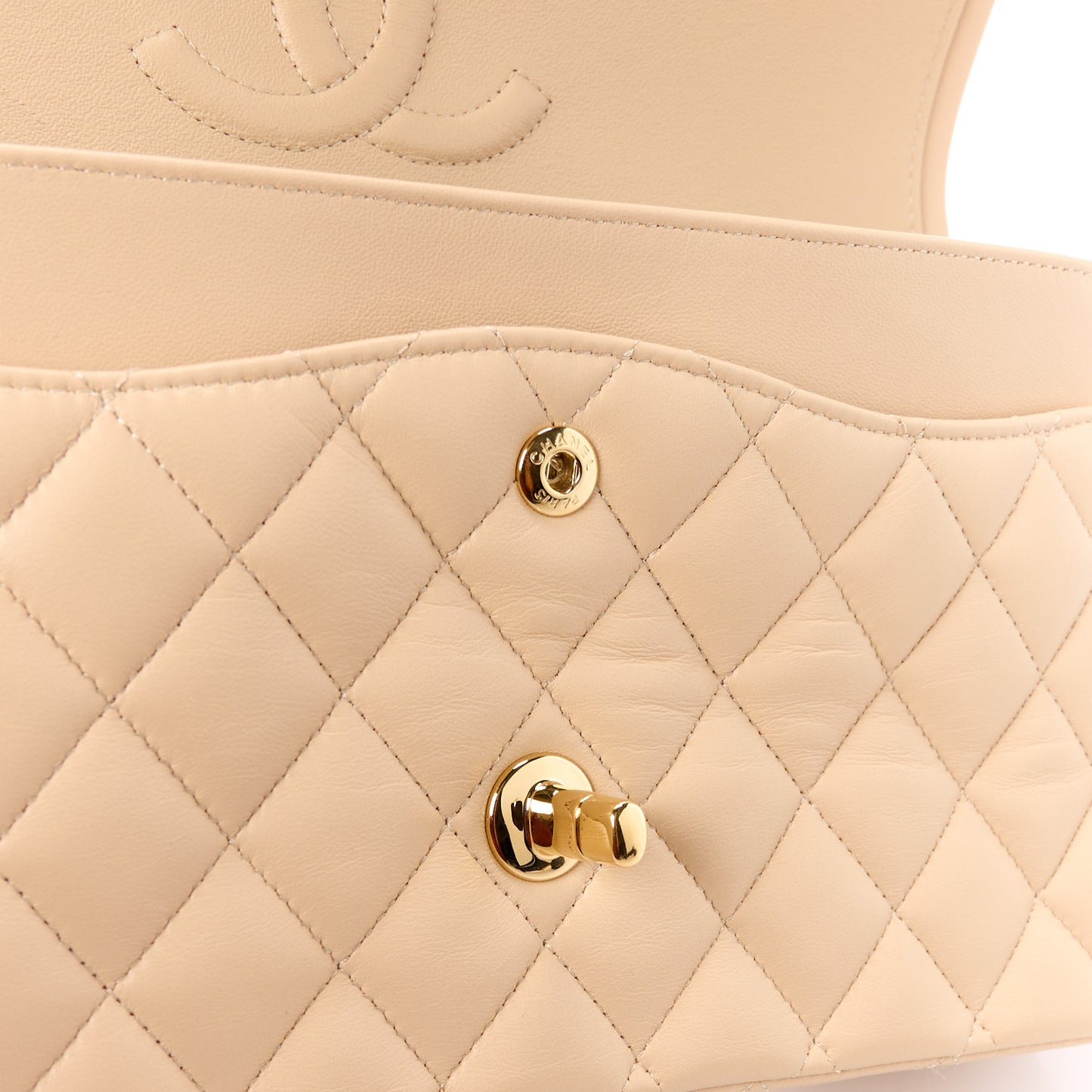 Lambskin Quilted Medium Double Flap Beige