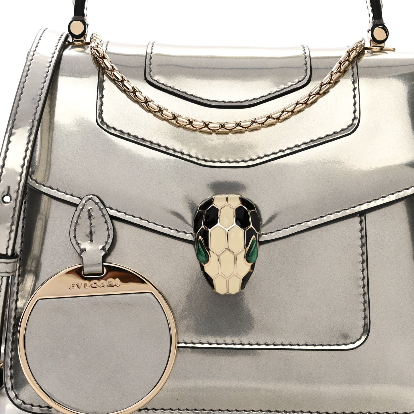 Metallic Calfskin Serpenti Forever Top Handle Silver
