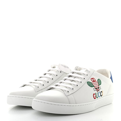 Gucci Calfskin Miro Soft Tennis Embroidered Womens Ace Sneakers 41 White Rio Blue 4 of 7