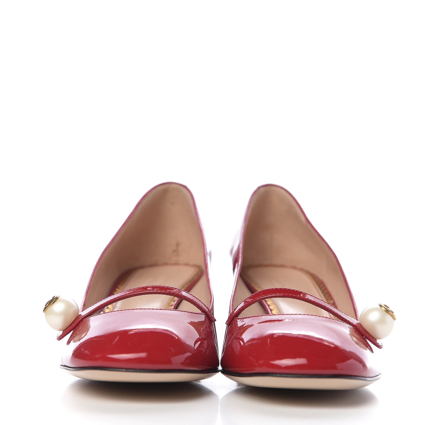 Patent Pearl Embellished Mary Jane Pumps 36.5 Red
