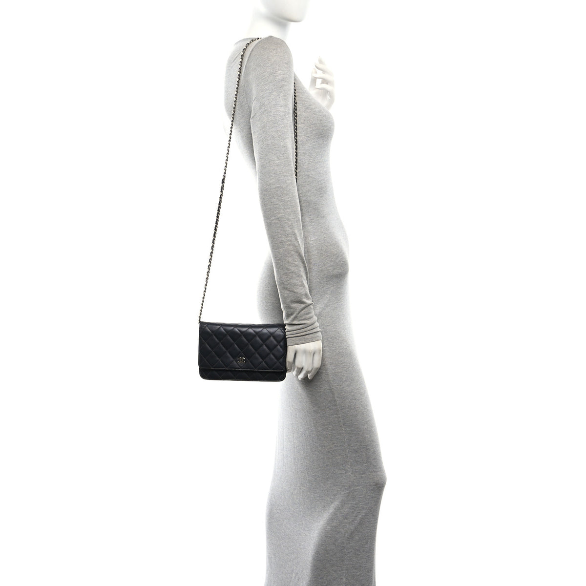 Lambskin Quilted Wallet On Chain WOC Black