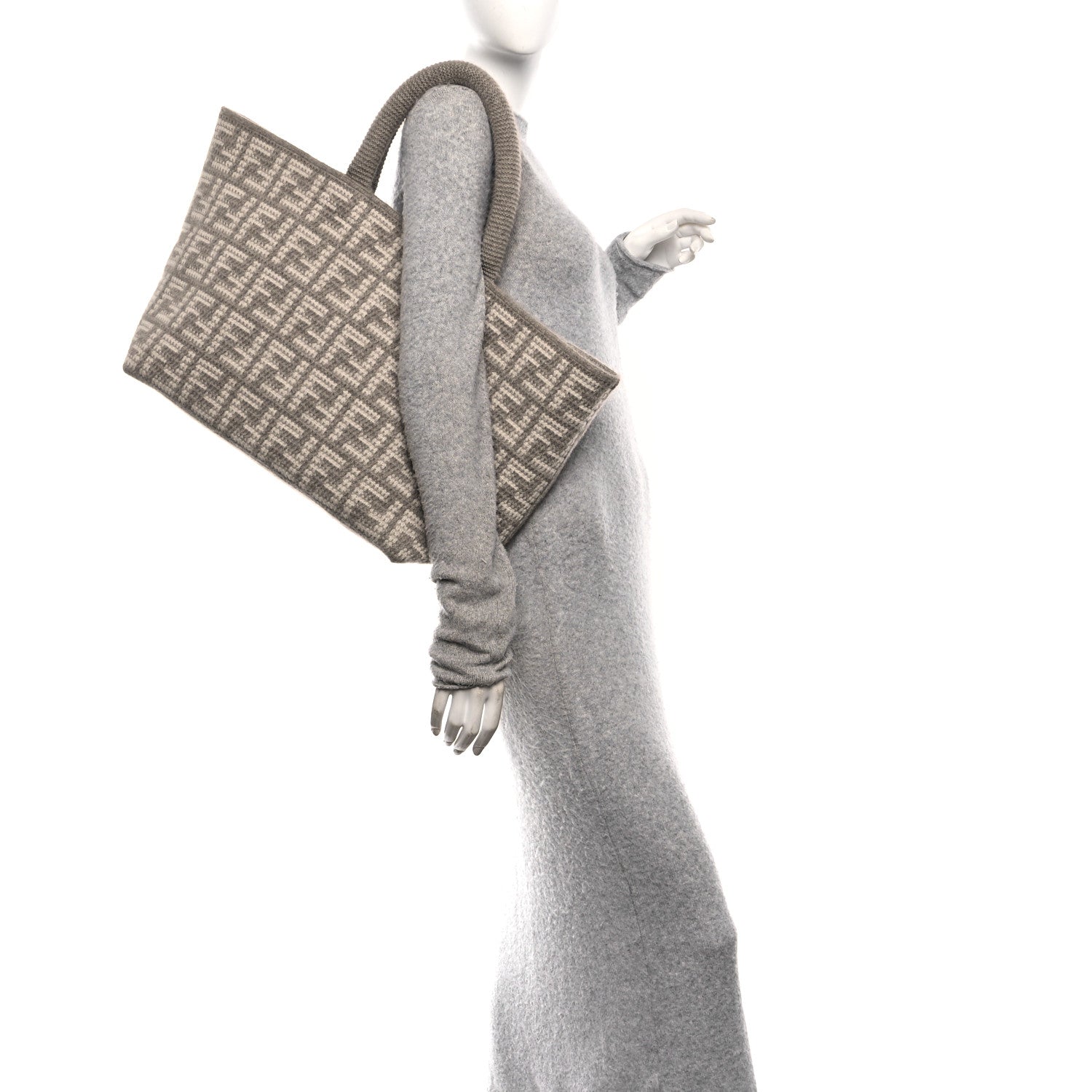 Fendi Cashmere Knit FF Large Shopper Tote Tortora 2 of 10