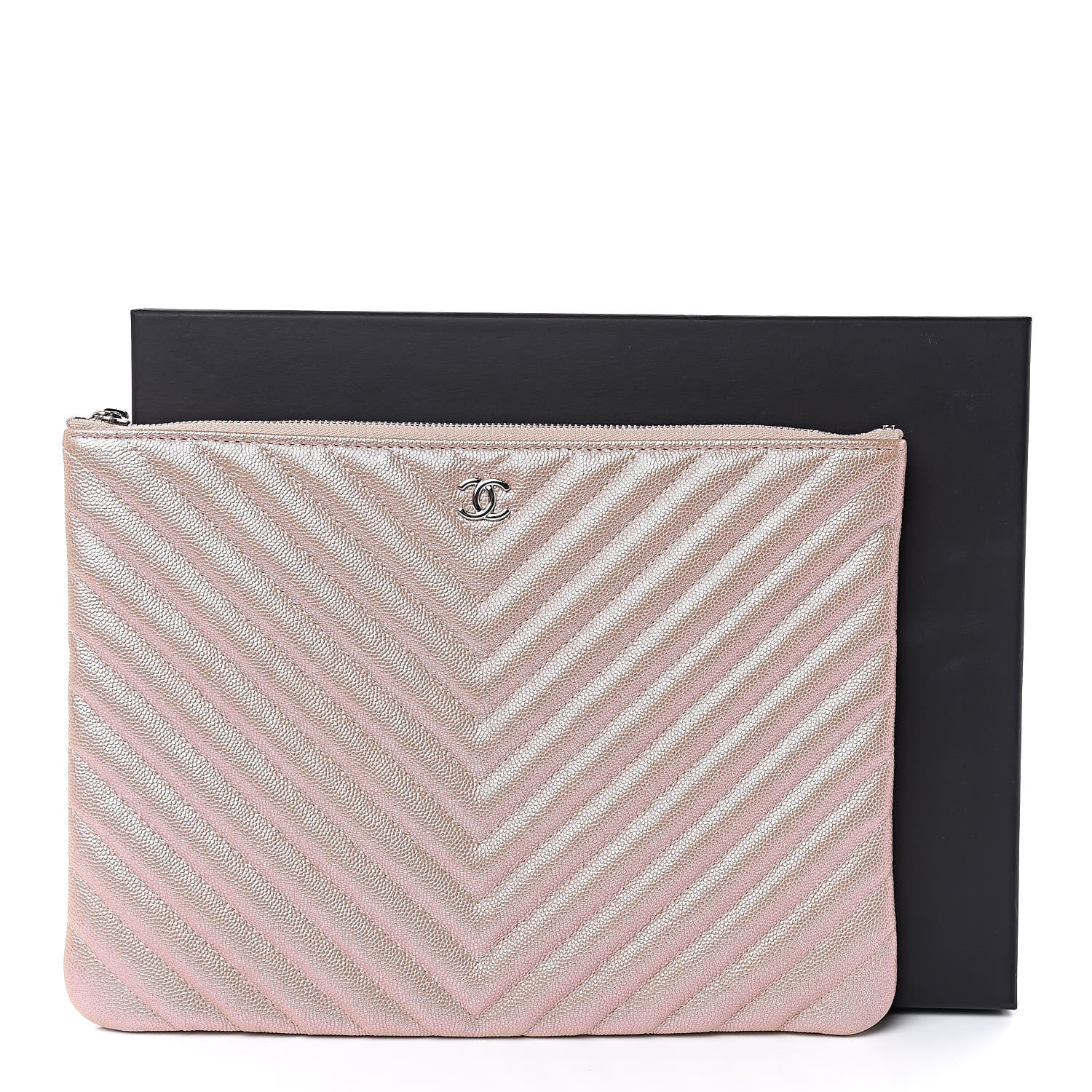 Chanel Iridescent Caviar Chevron Quilted Medium Cosmetic Case Light Gold 8 of 8