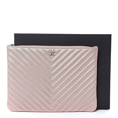 Chanel Iridescent Caviar Chevron Quilted Medium Cosmetic Case Light Gold 8 of 8