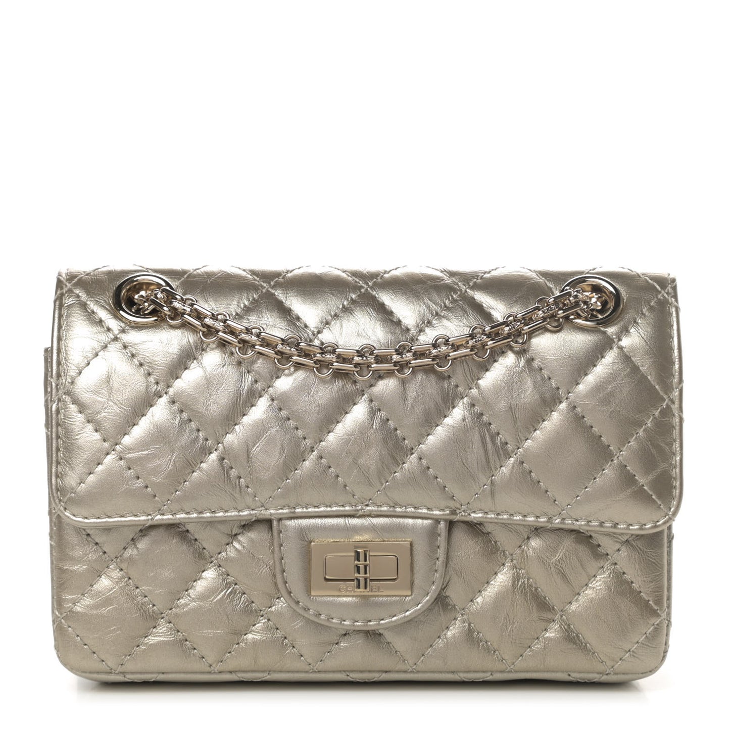 Metallic Aged Calfskin Quilted 2.55 Reissue Mini Flap Light Gold