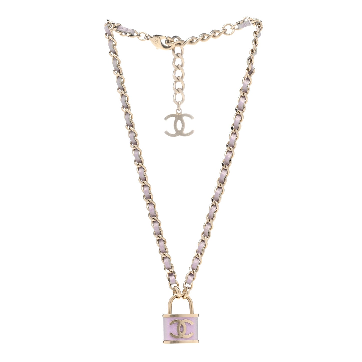 Metal Lambskin Chain CC Lock Choker Necklace Lilac