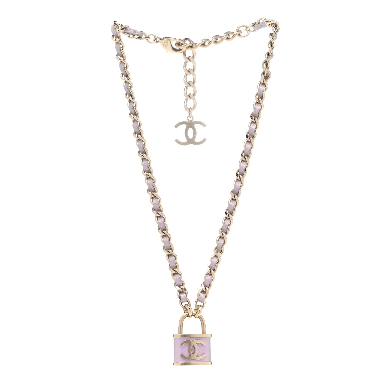 Chanel Metal Lambskin Chain CC Lock Choker Necklace Lilac 3 of 6