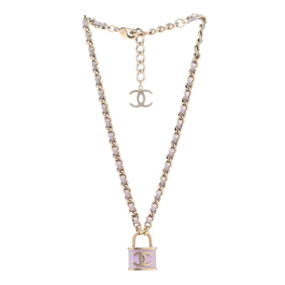 Chanel Metal Lambskin Chain CC Lock Choker Necklace Lilac 3 of 6