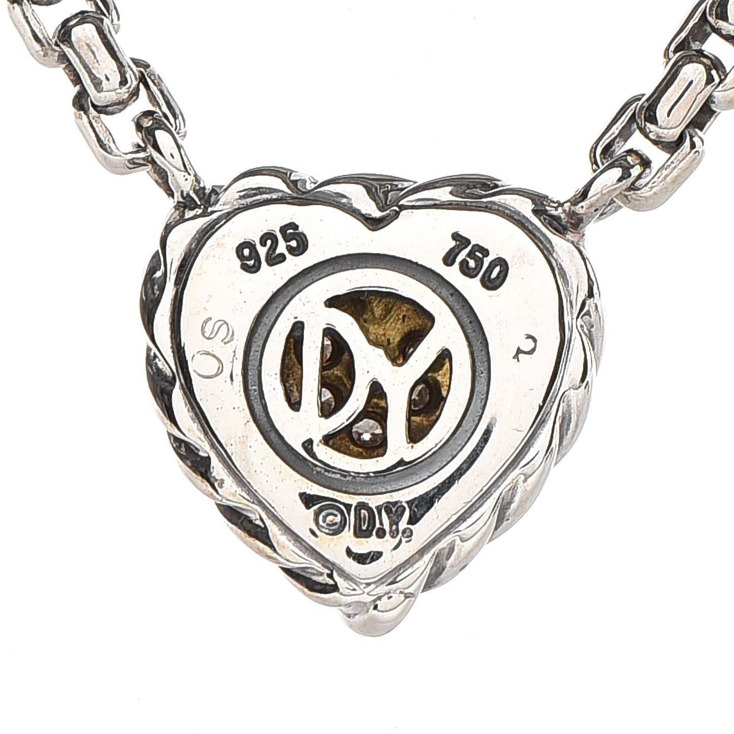 Sterling Silver 18K Yellow Gold Diamond Pave Cable Heart Pendant Necklace