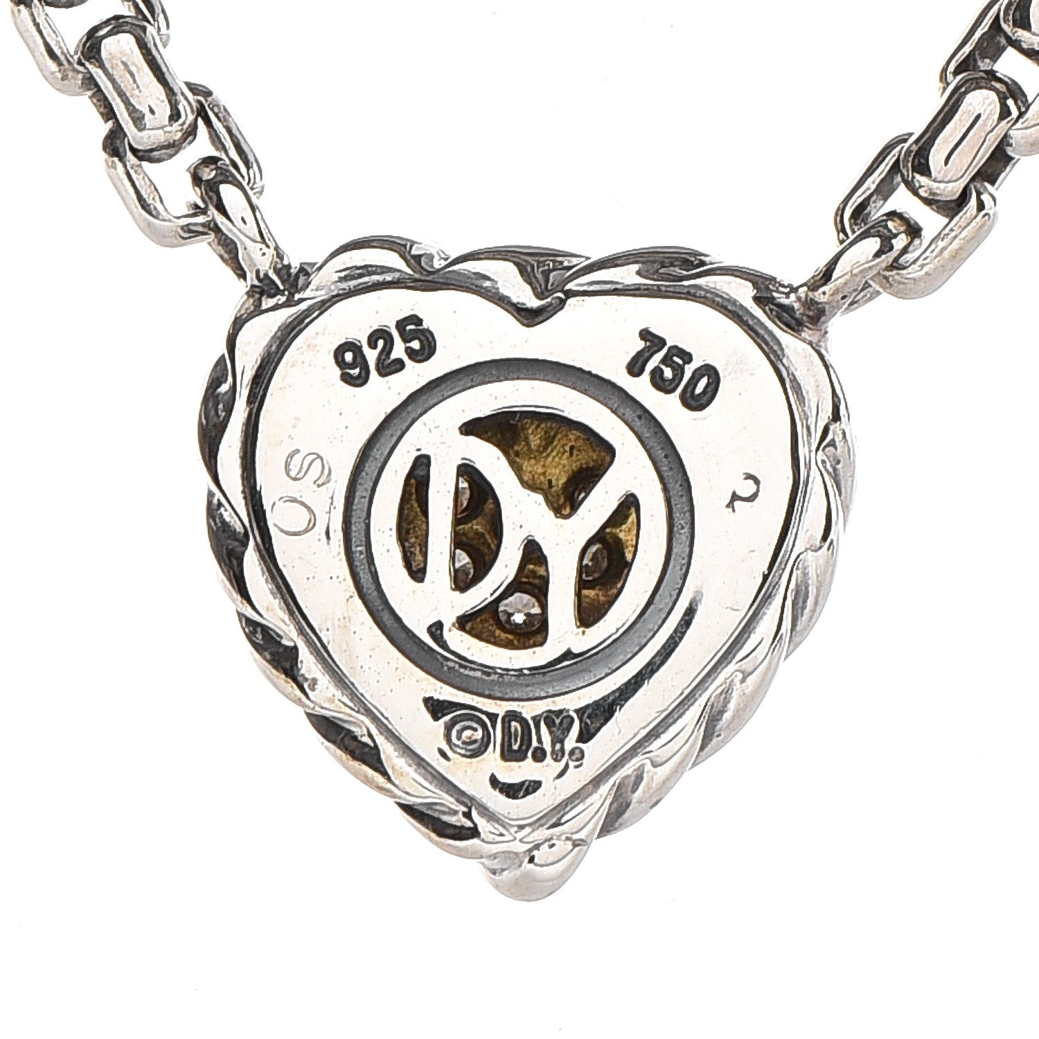 David Yurman Sterling Silver 18K Yellow Gold Diamond Pave Cable Heart Pendant Necklace 4 of 4