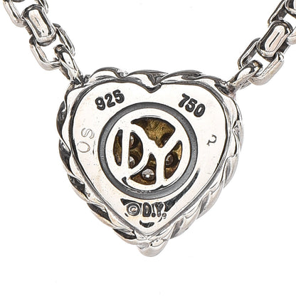 David Yurman Sterling Silver 18K Yellow Gold Diamond Pave Cable Heart Pendant Necklace 4 of 4
