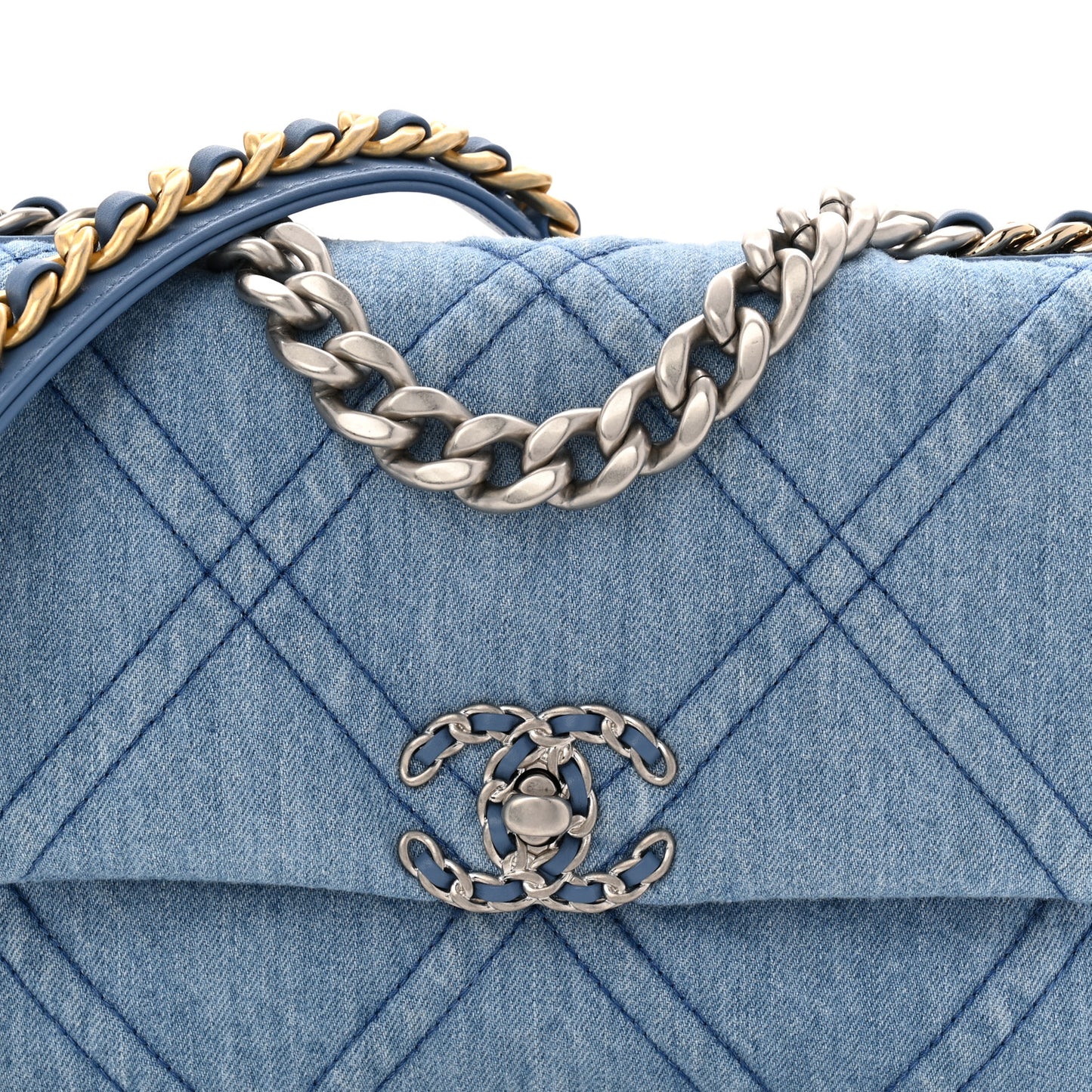 Denim Quilted Medium Chanel 19 Flap Blue