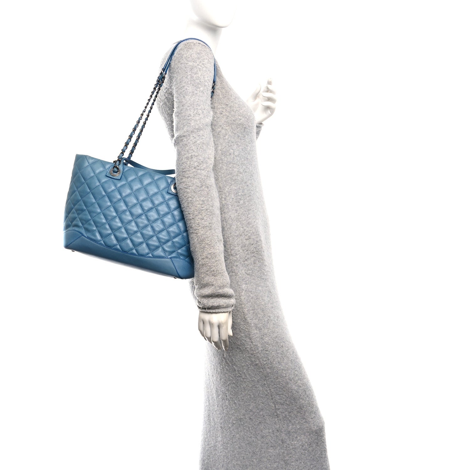 Chanel Calfskin Quilted Small Easy Shopping Tote Blue 2 of 10