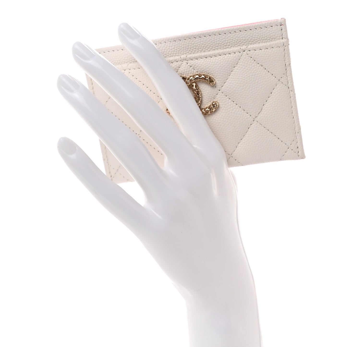 Caviar Metal Quilted Perforated CC Card Holder White