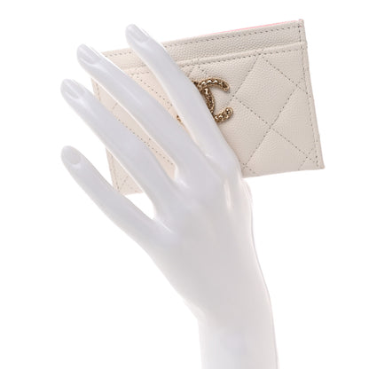 Chanel Caviar Metal Quilted Perforated CC Card Holder White 2 of 13