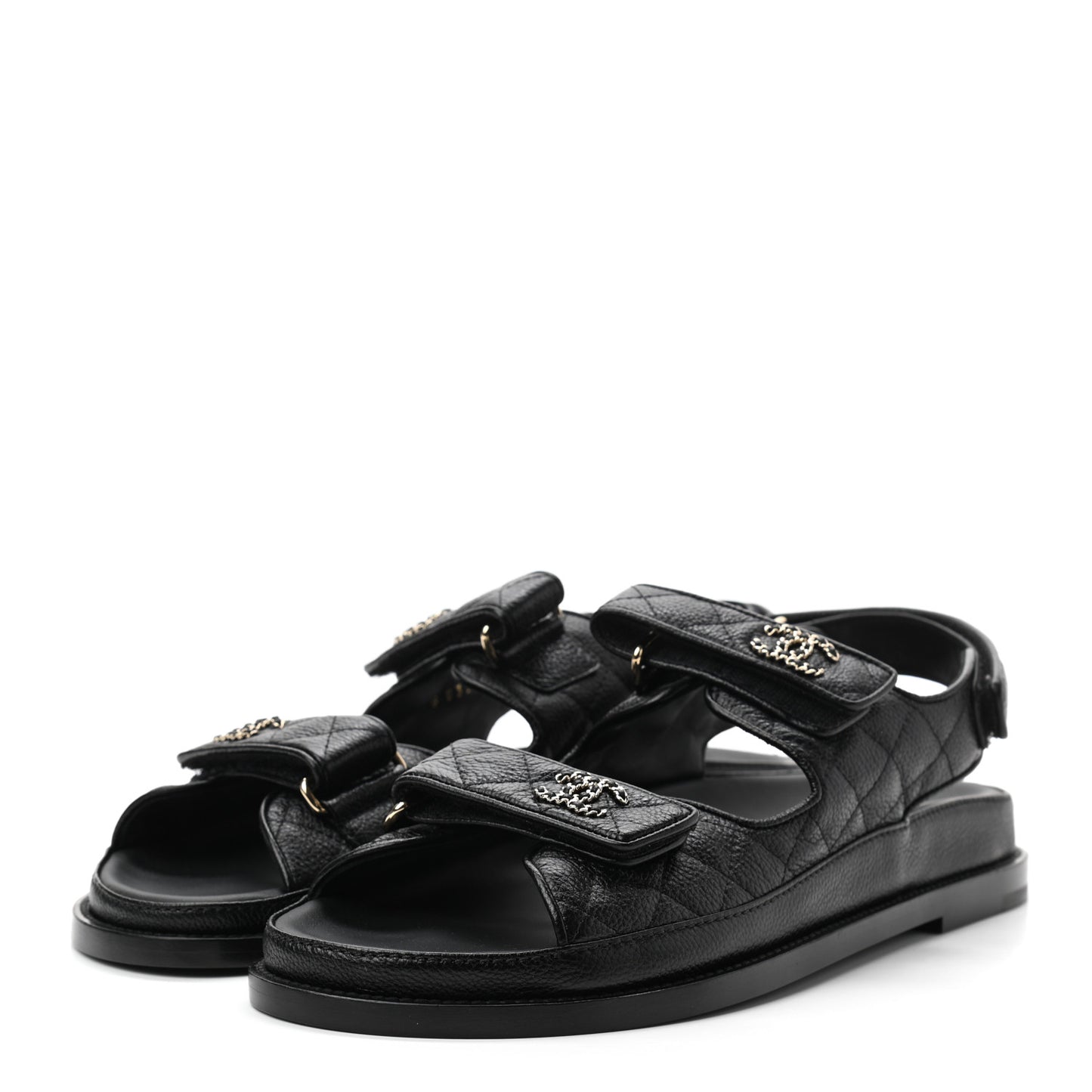 Grained Calfskin Velcro Dad Sandals 40.5 Black