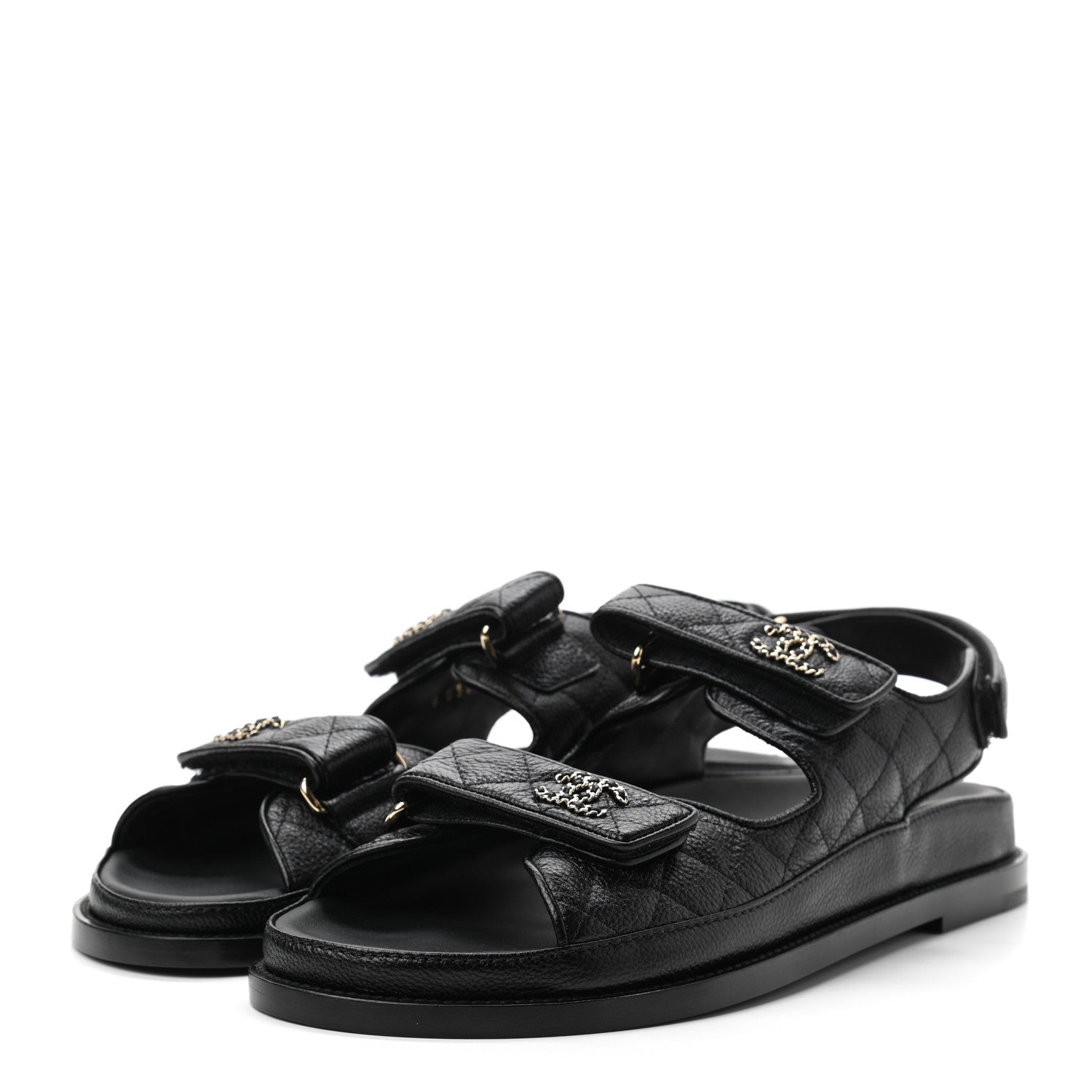 Chanel Grained Calfskin Velcro Dad Sandals 40.5 Black 3 of 8