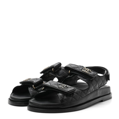 Chanel Grained Calfskin Velcro Dad Sandals 40.5 Black 3 of 8