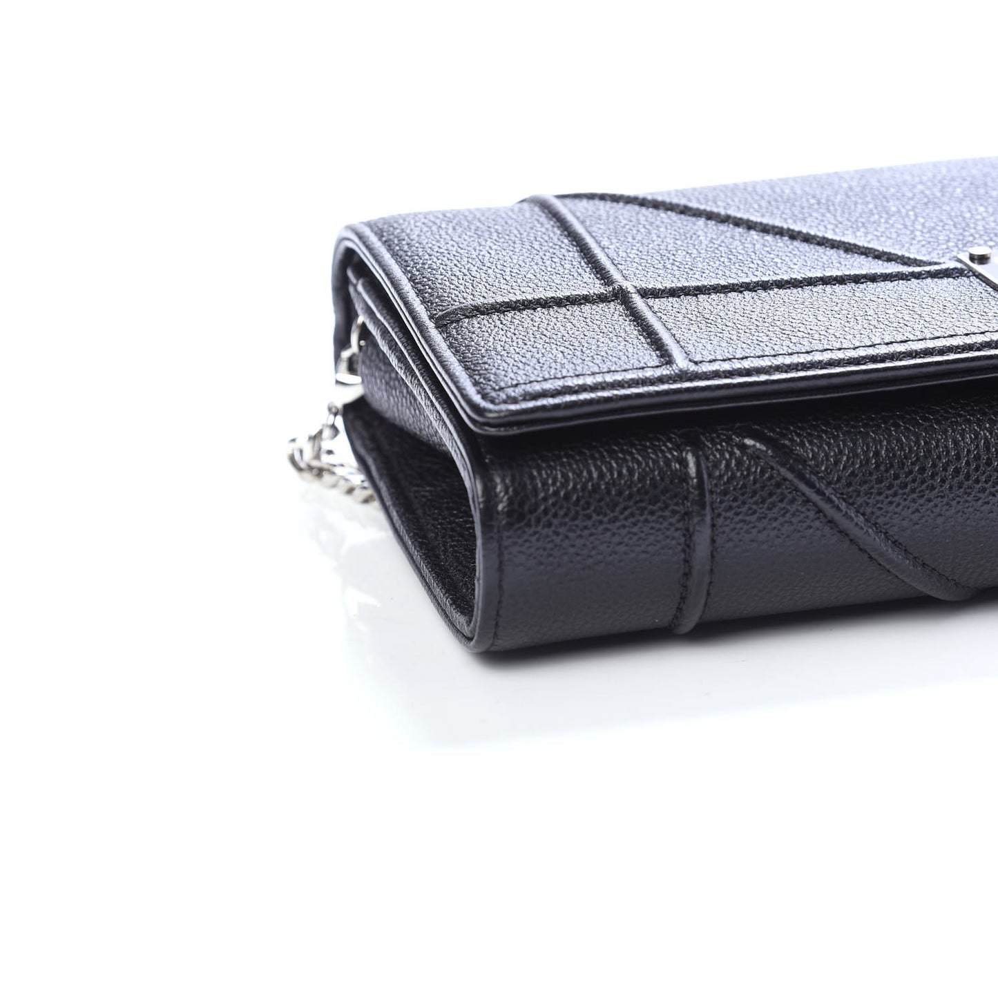 Grained Calfskin Diorama Croisiere Chain Wallet Black