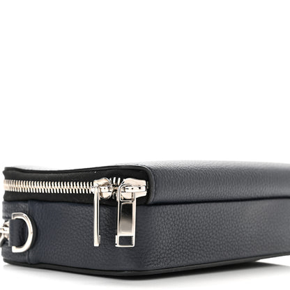 Christian Dior X SHAWN STUSSY Grained Calfskin Ox Head Crossbody Double Zip Crossbody Pouch Navy Blue 8 of 9