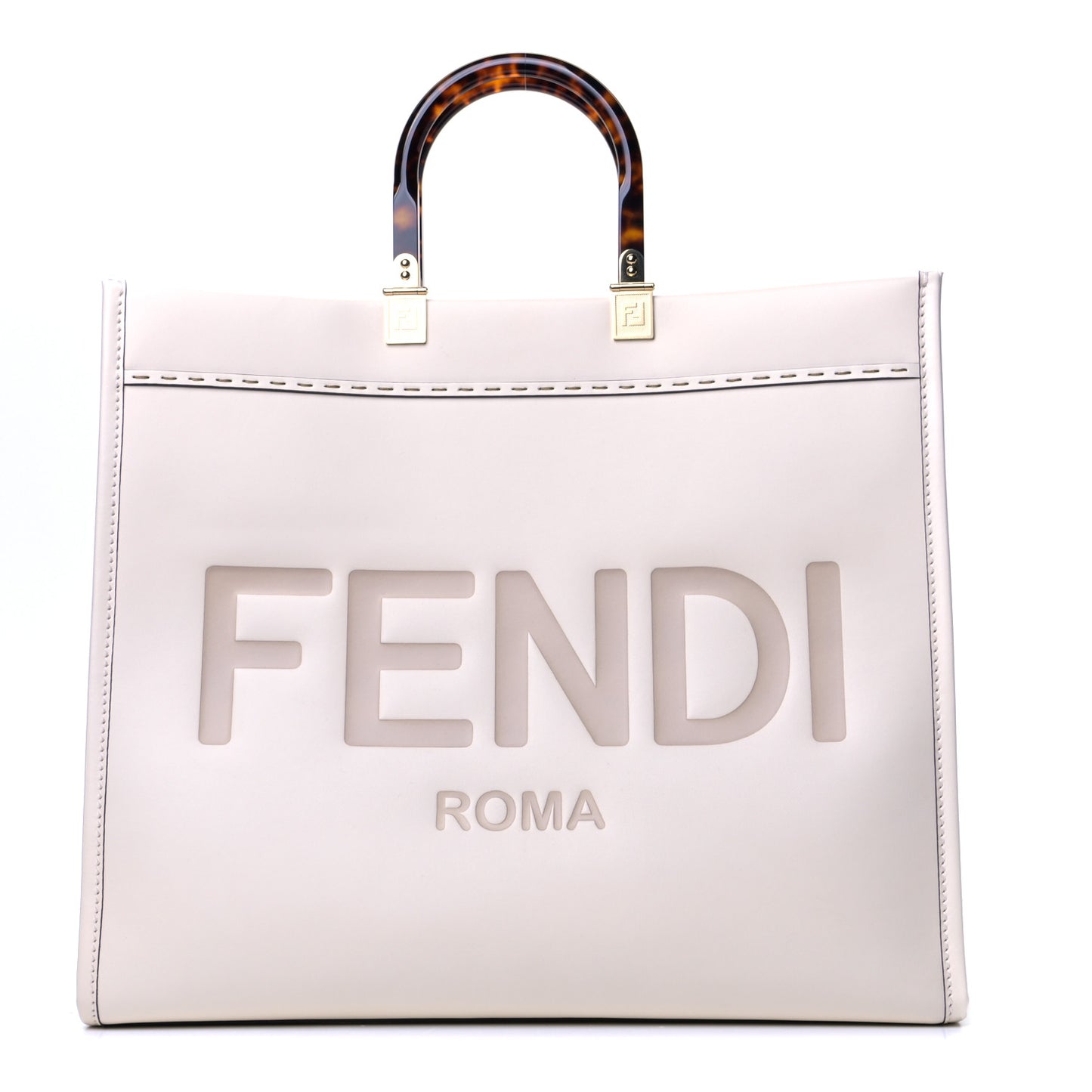 Vitello King Plexiglass Logo Embossed Large Fendi Sunshine Shopper Tote White Ice