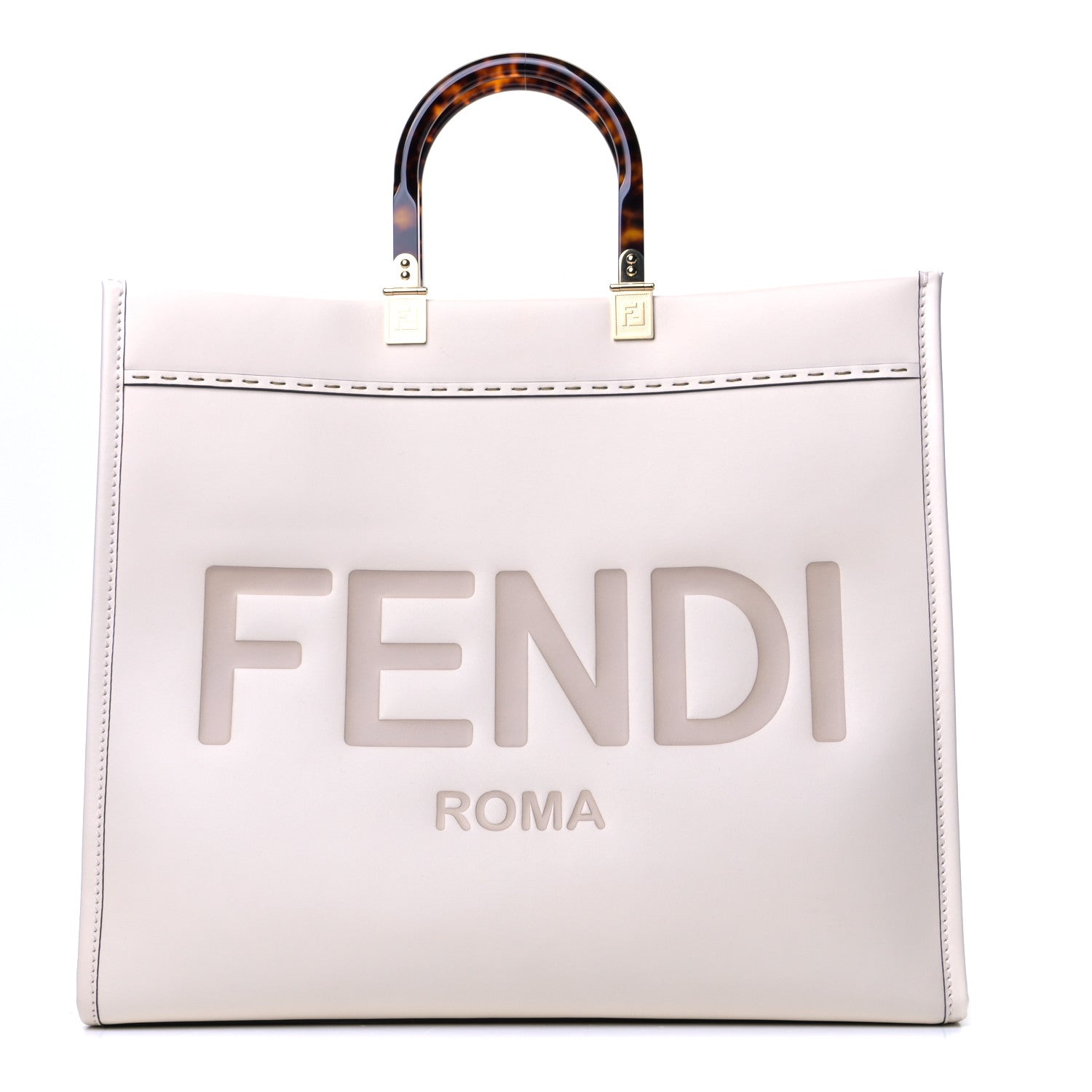 Fendi Vitello King Plexiglass Logo Embossed Large Fendi Sunshine Shopper Tote White Ice 1 of 4
