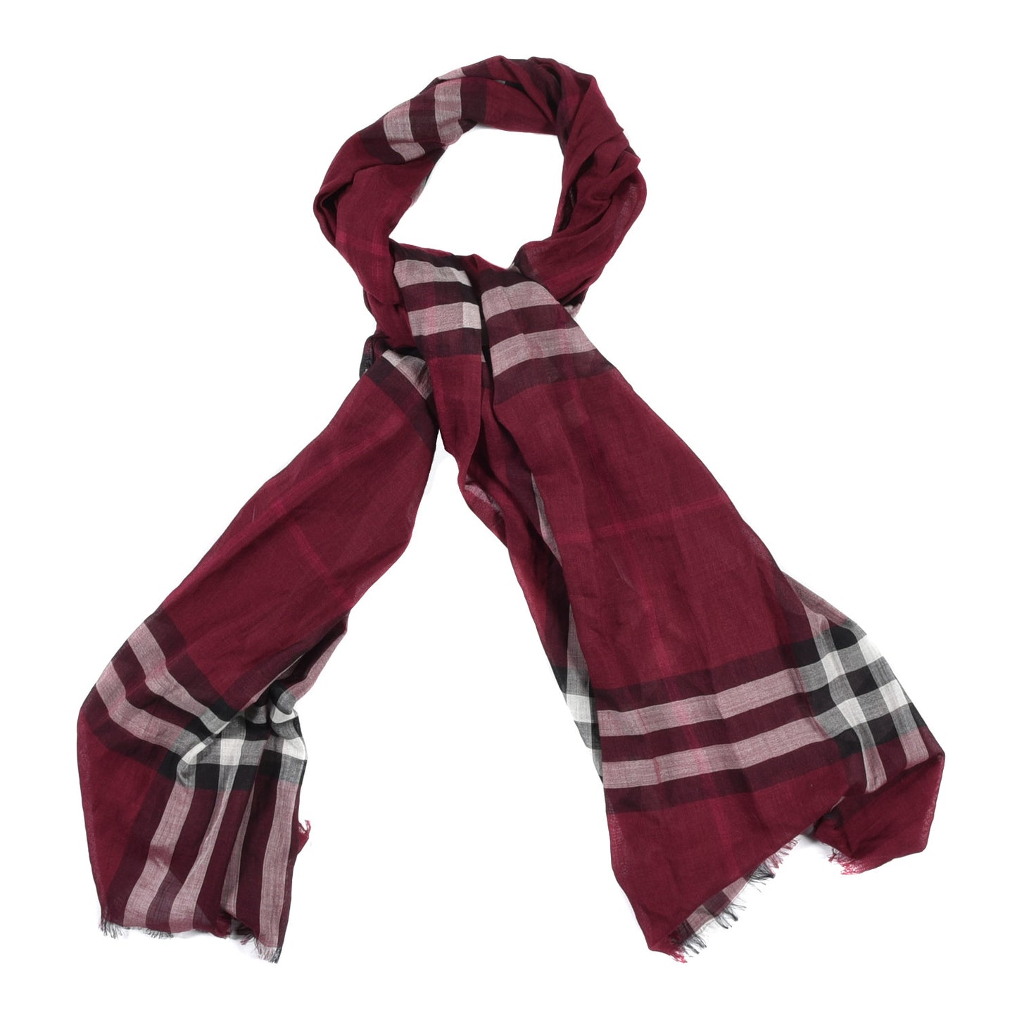 Wool Silk Gauze Giant Check Scarf Plum