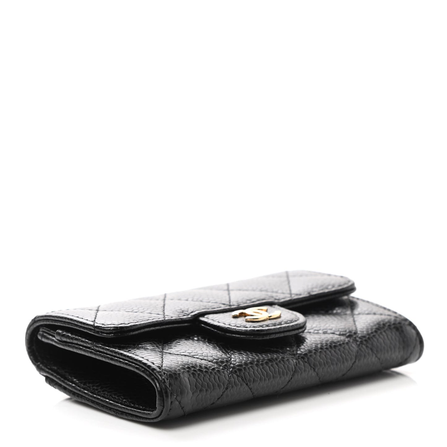 Caviar Quilted Flap Card Holder Wallet Black