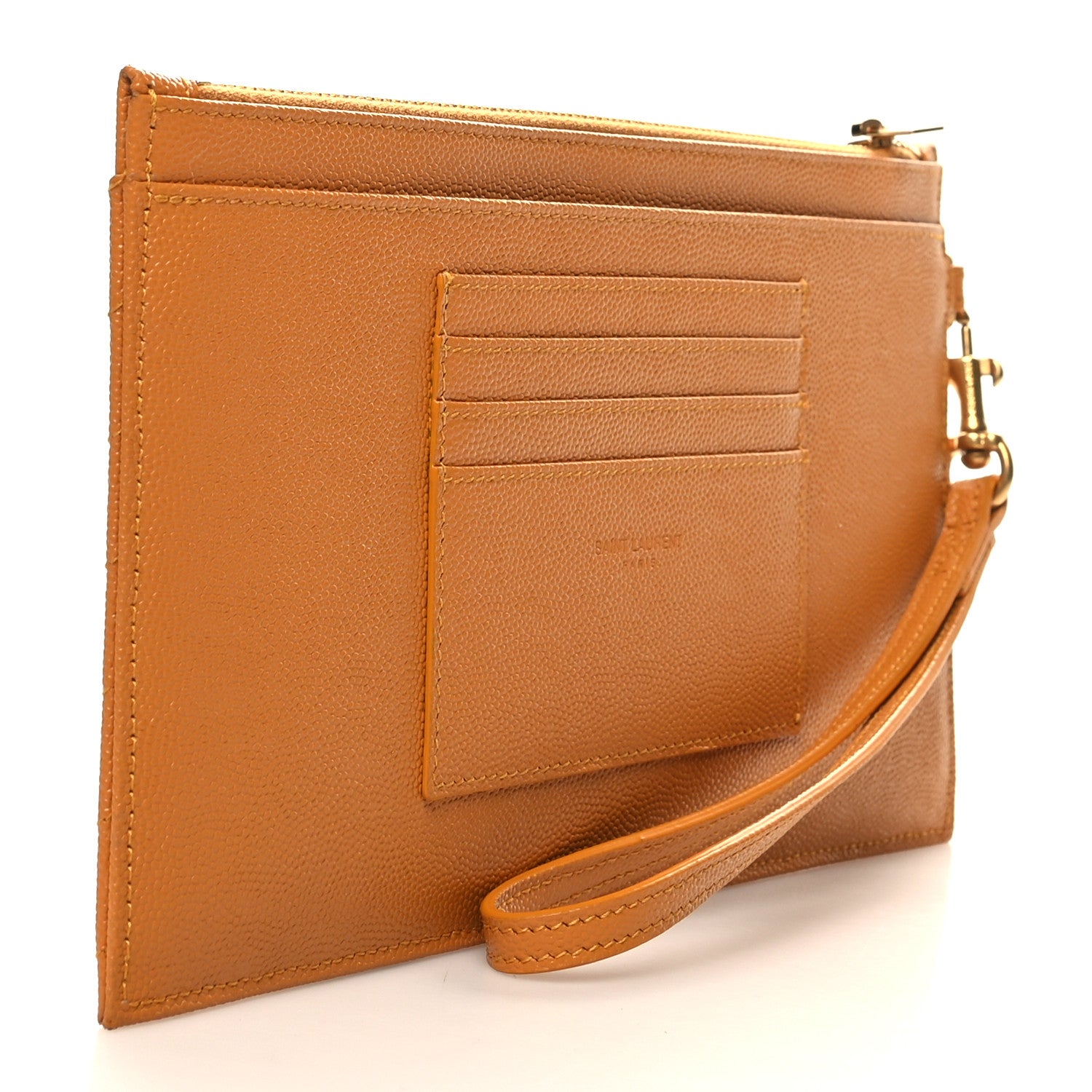 Saint Laurent Grain De Poudre Chevron Monogram Large Bill Pouch Senape Yellow 3 of 11