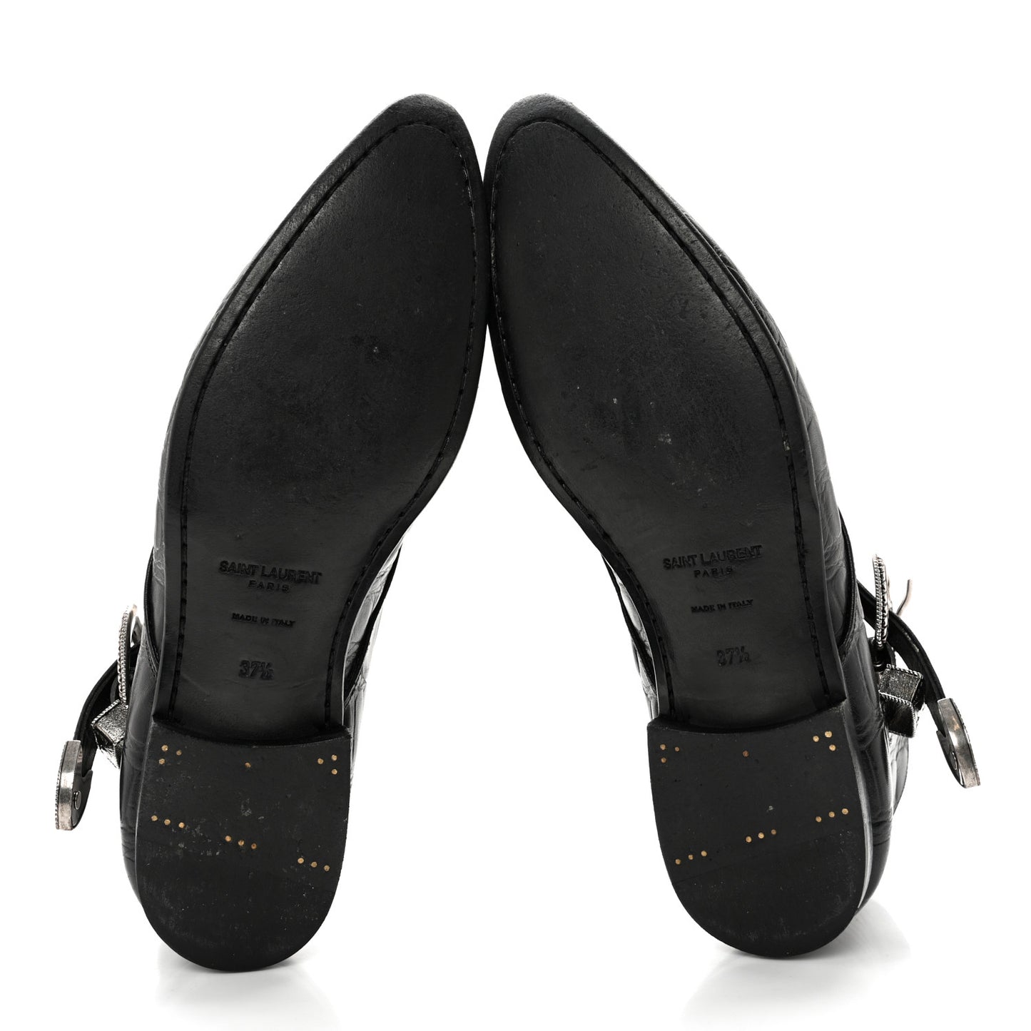 Calfskin Crocodile Embossed Womens Dixon Buckle Ankle Boots 37.5 Black
