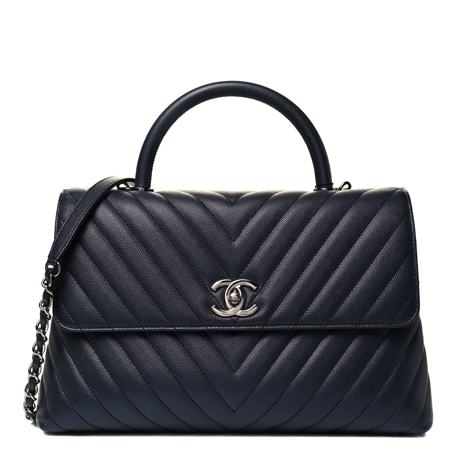 Chanel Caviar Chevron Quilted Medium Coco Handle Flap Dark Grey 1 of 9