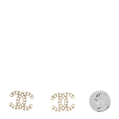 Chanel Pearl Crystal CC Stud Earrings Gold 2 of 4